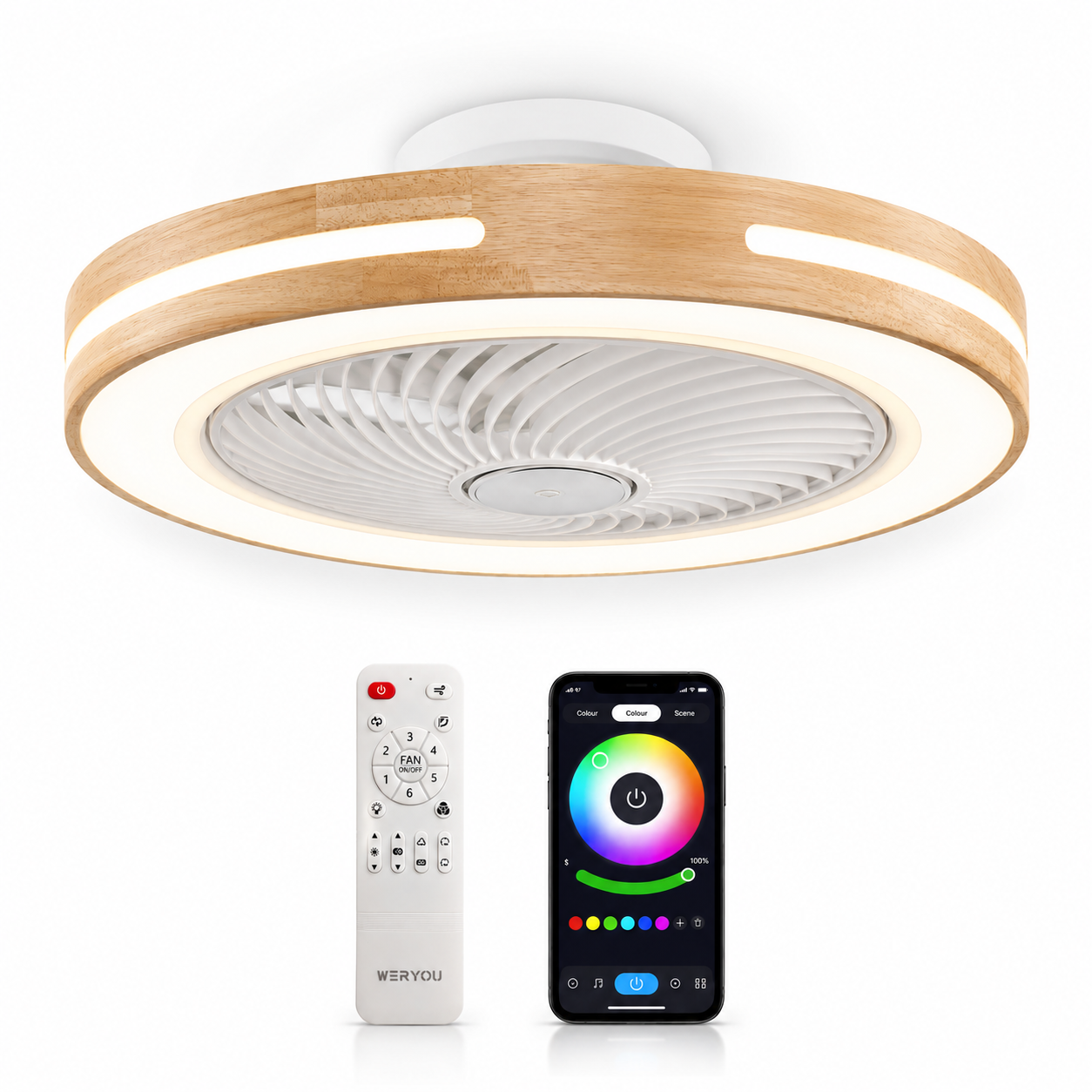 WERYOU® illuminAIR Natura Plafondventilator met Verlichting – Houtlook
