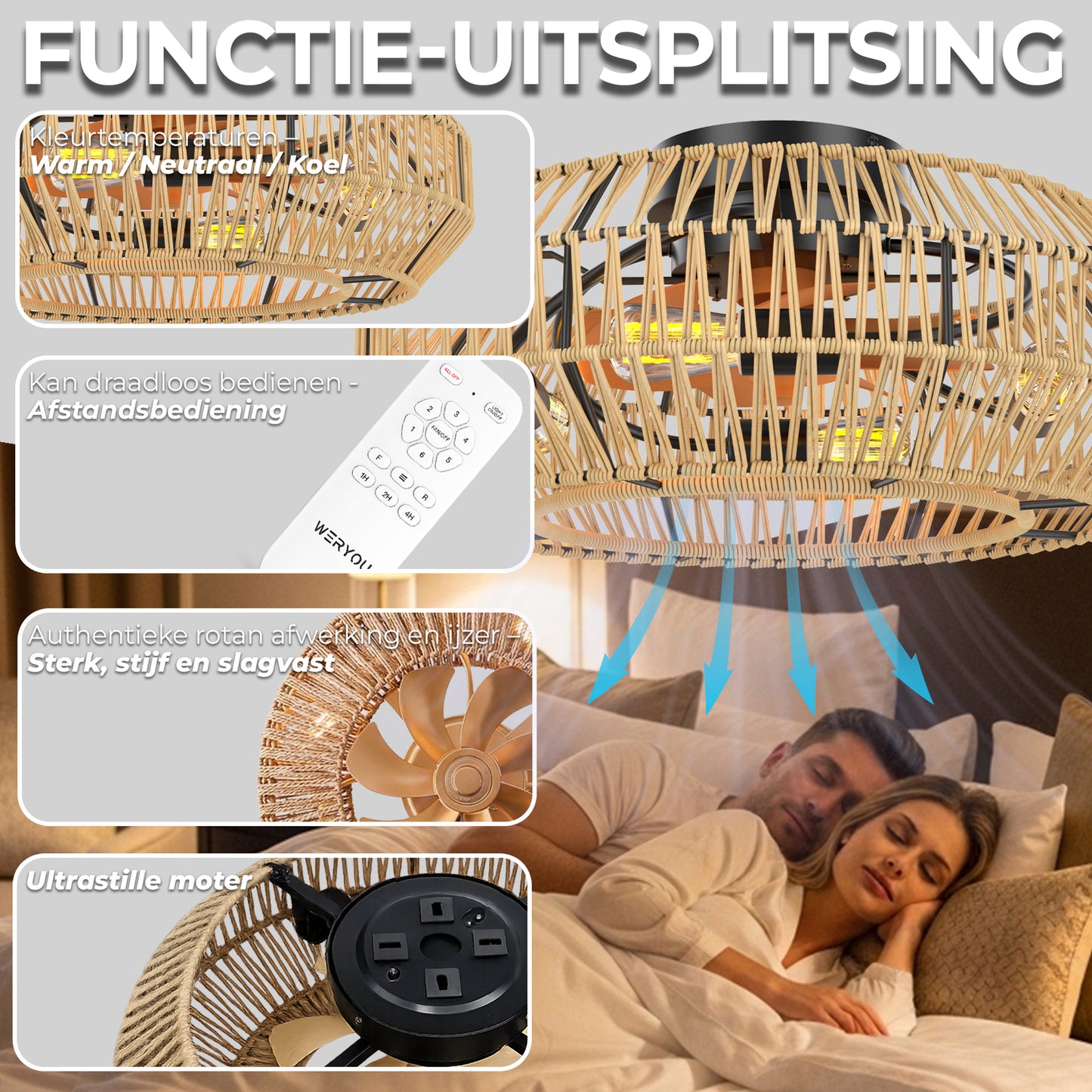 WERYOU® illuminAIR Lumina Plafondventilator met Verlichting – Naturel