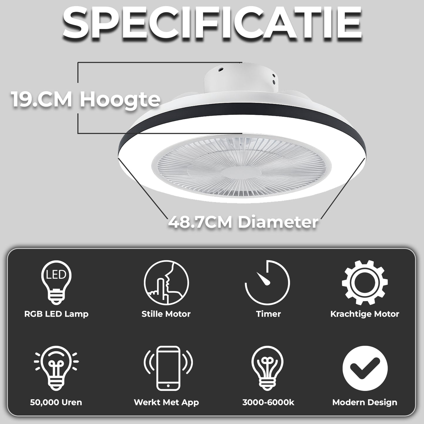 WERYOU® illuminAIR Onyx Plafondventilator met Verlichting – Wit