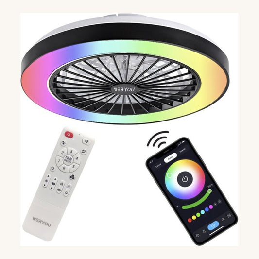 Weryou Aurora zwarte plafondventilator met RGB-ring